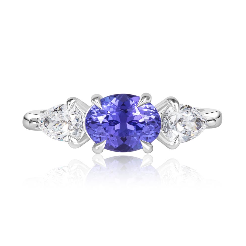 Platinum Oval Tanzanite and Diamond Three Stone Ring Thumbnail Image 1