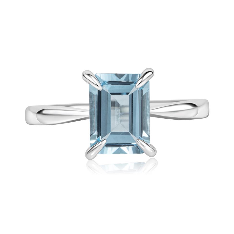 18ct White Gold Emerald Cut Blue Topaz Ring Thumbnail Image 1