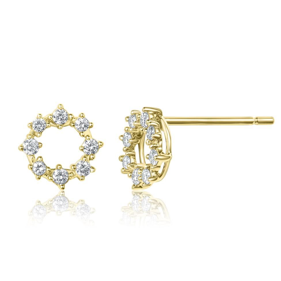 18ct Yellow Gold Diamond Circle Earrings Thumbnail Image 0