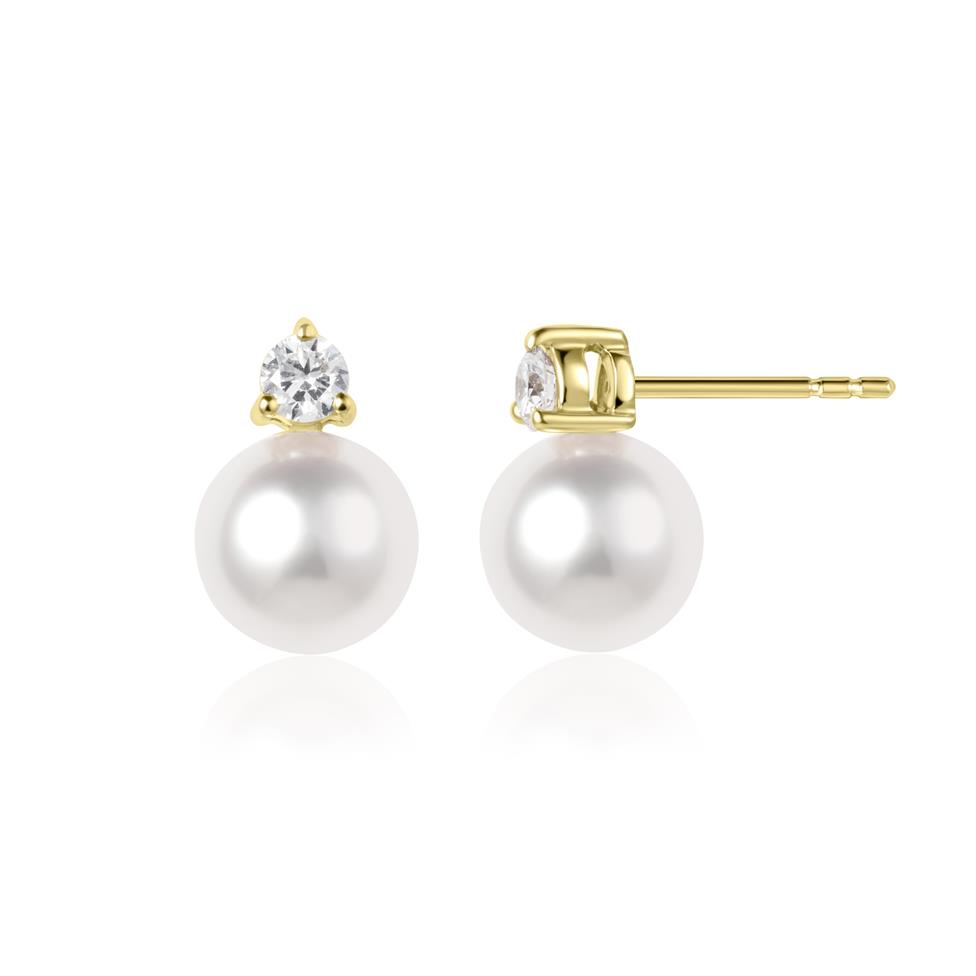 18ct Yellow Gold Cultured Pearl and Diamond Earrings Thumbnail Image 0
