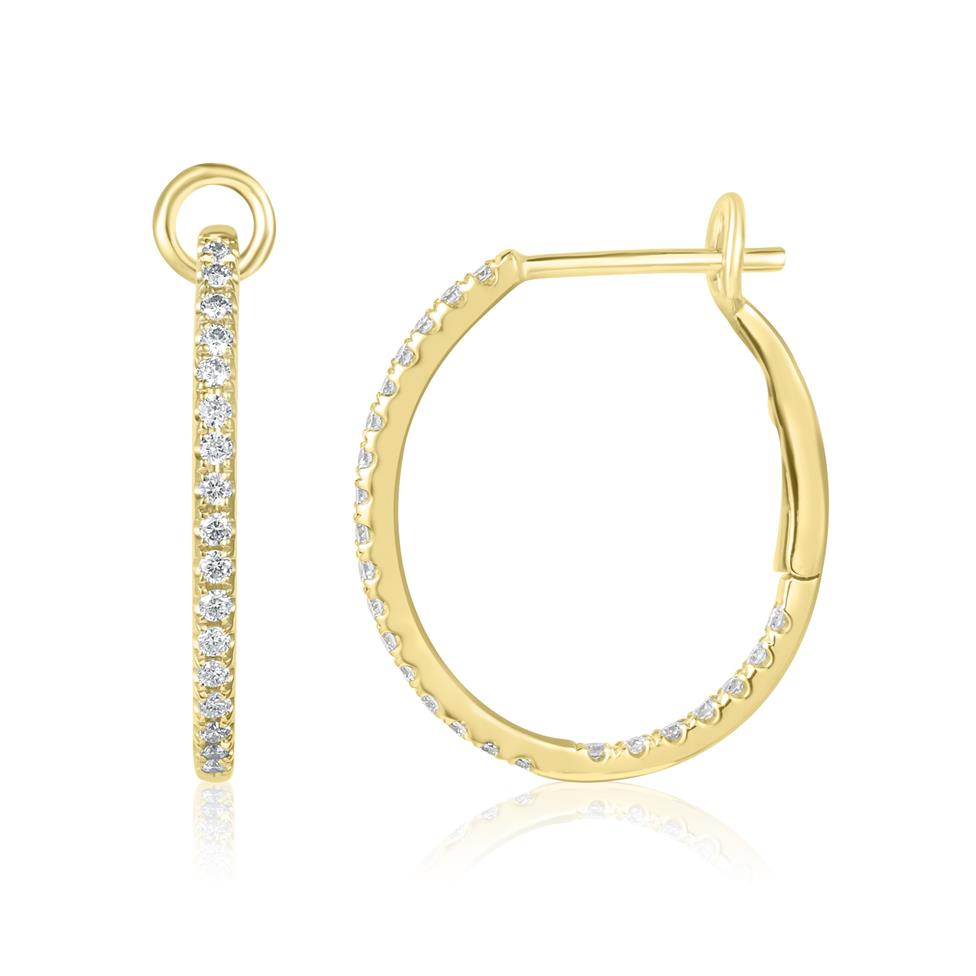 18ct Yellow Gold Diamond Set Oval Hoop Earrings Thumbnail Image 0