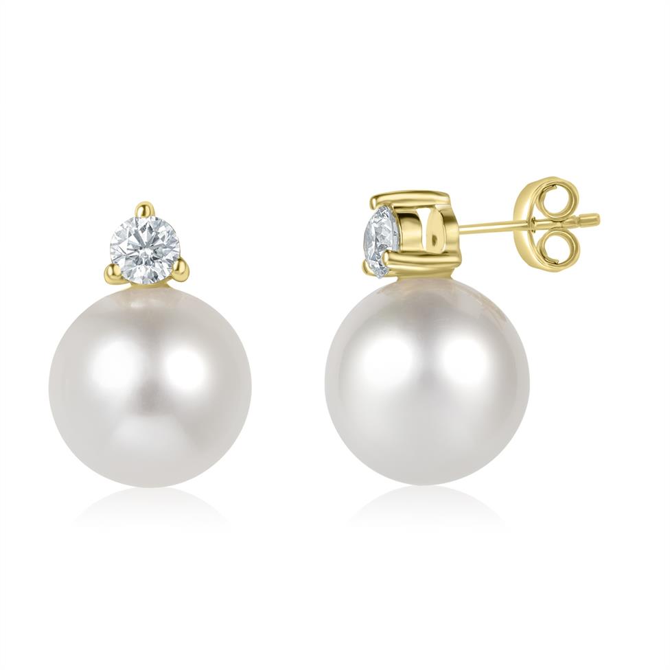18ct Yellow Gold South Sea Pearl and Diamond Earrings Thumbnail Image 0