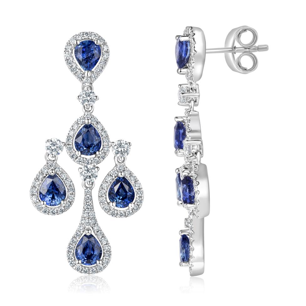 18ct White Gold Sapphire and Diamond Chandelier Earrings Thumbnail Image 0