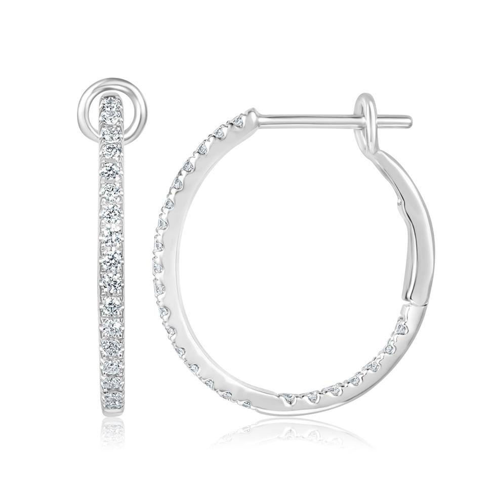 18ct White Gold Diamond Set Oval Hoop Earrings Thumbnail Image 0