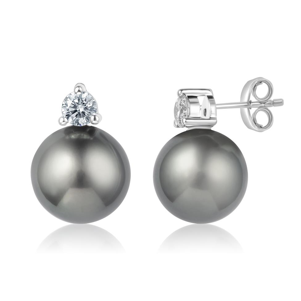 18ct White Gold Tahiti Pearl and Diamond Earrings Thumbnail Image 0