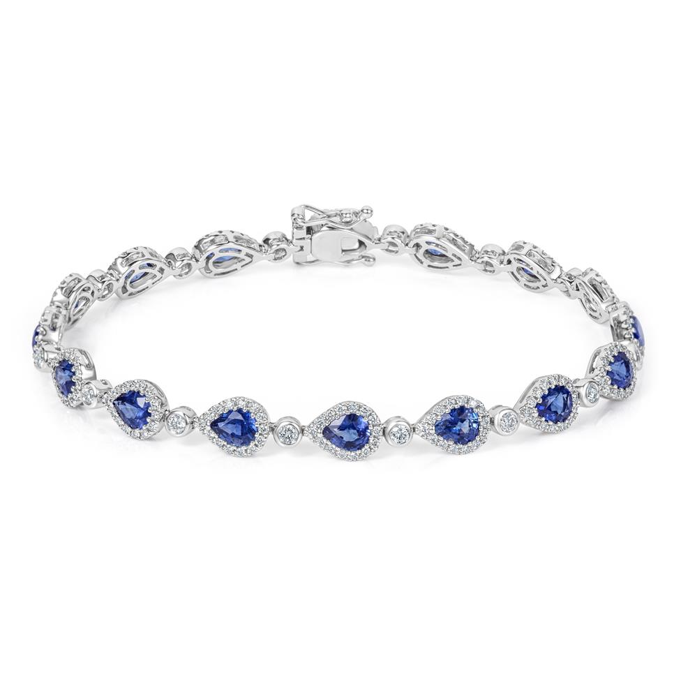 18ct White Gold Pear Sapphire and Diamond Bracelet Thumbnail Image 0