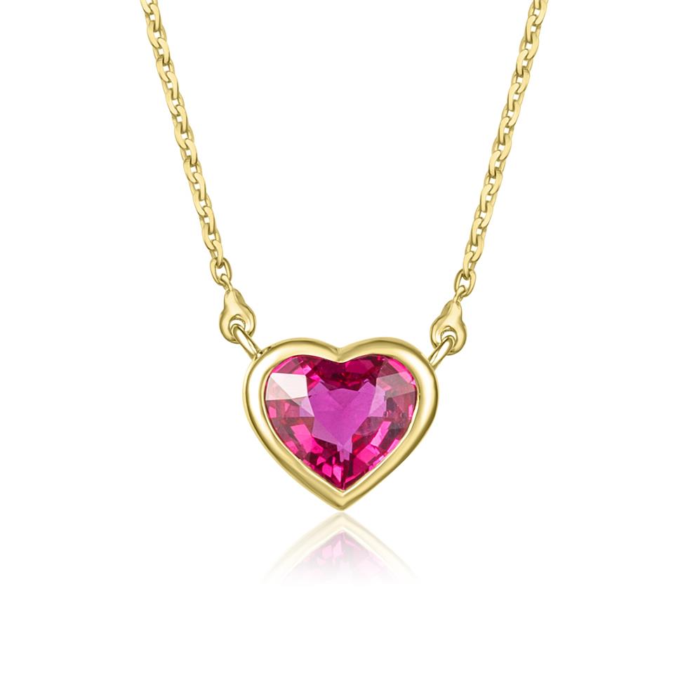 18ct Yellow Gold Ruby Heart Necklace Thumbnail Image 0