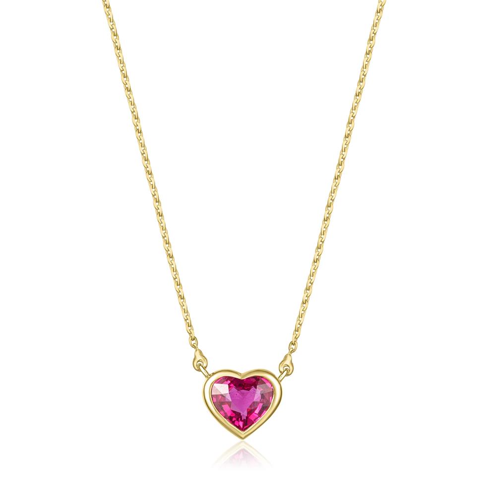 18ct Yellow Gold Ruby Heart Necklace Thumbnail Image 1