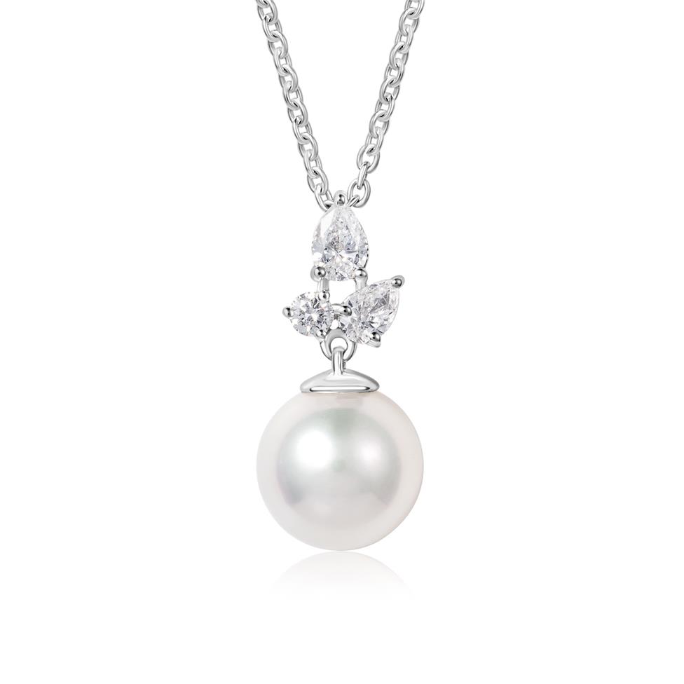 18ct White Gold Pearl and Mixed Diamond Necklace Thumbnail Image 0