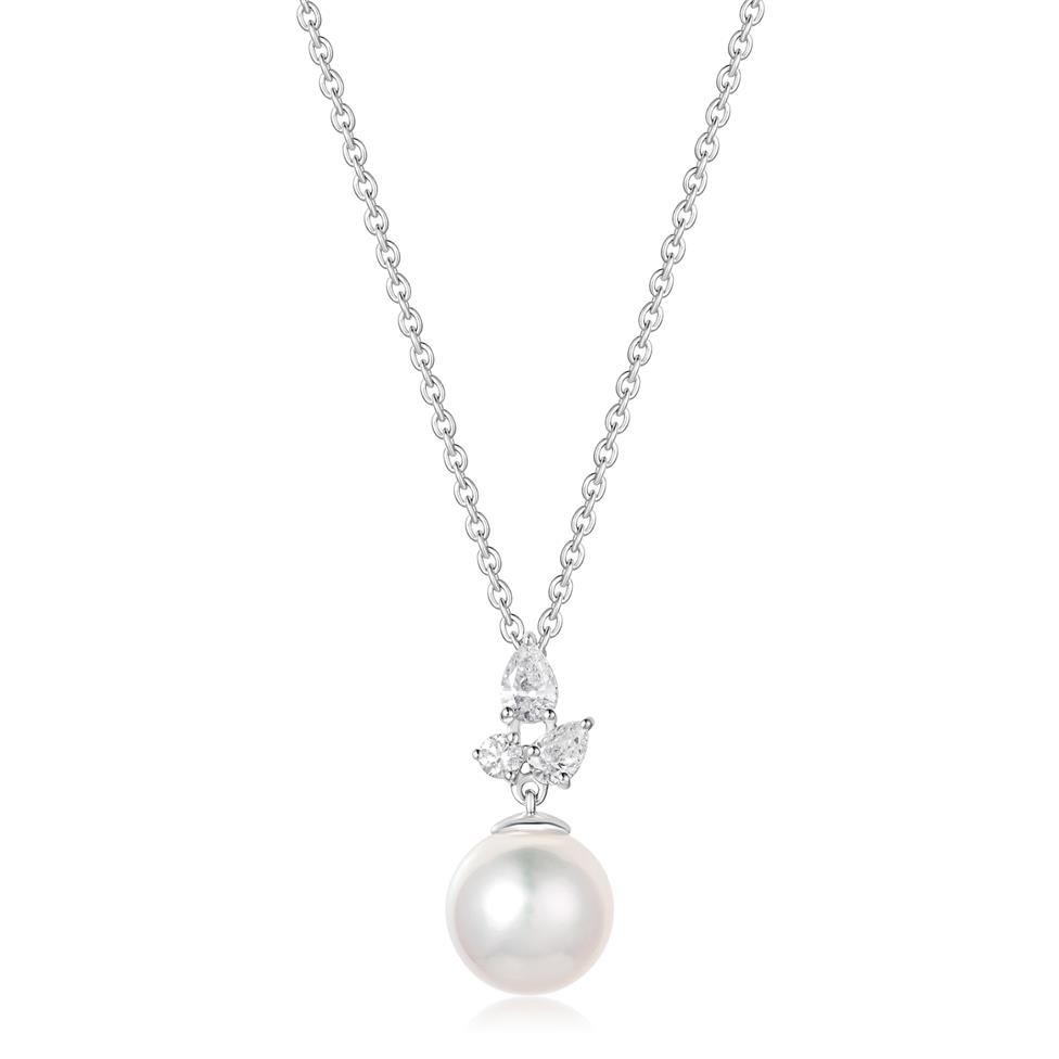 18ct White Gold Pearl and Mixed Diamond Necklace Thumbnail Image 2