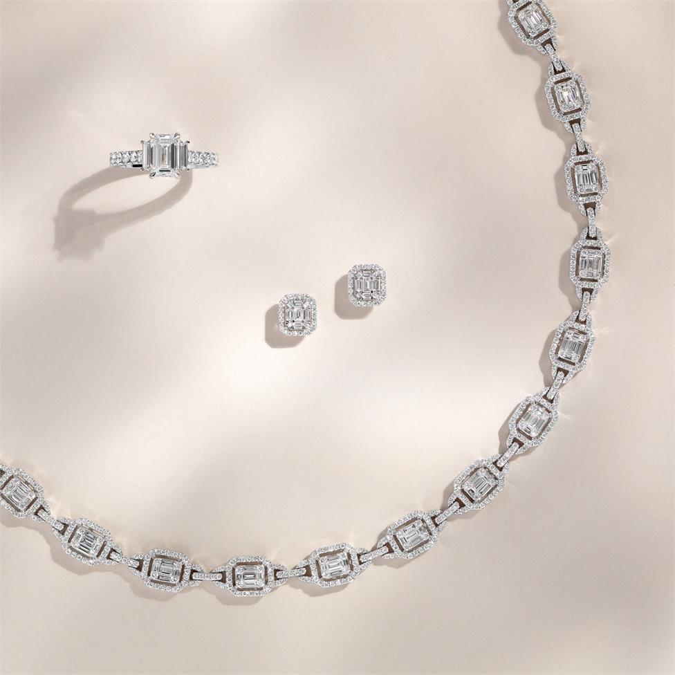Platinum Emerald and Baguette Cut Diamond Three Stone Engagement Ring 1.50ct Thumbnail Image 1