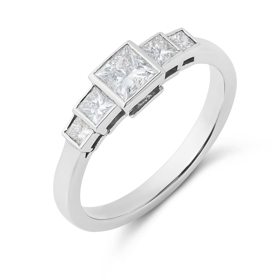 Platinum Five Stone Princess Cut Diamond Ring Thumbnail Image 0