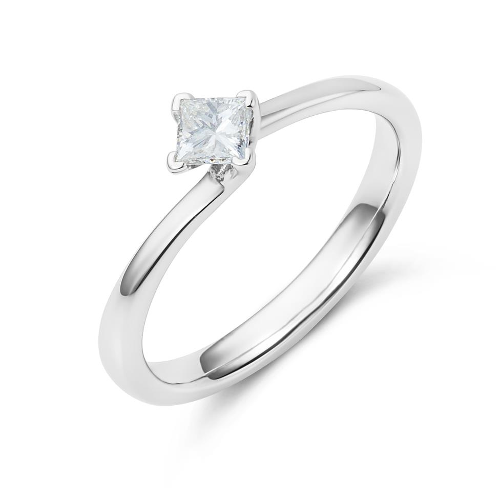 Platinum Twist Design Princess Cut Diamond Solitaire Engagement Ring 0.25ct Thumbnail Image 0