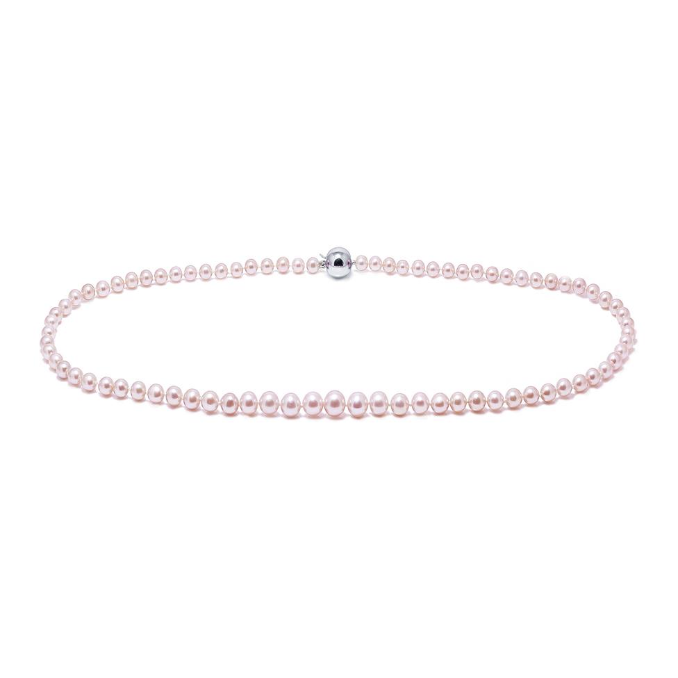 18ct White Gold Pink Freshwater Pearl Necklace 4.0-7.5mm | 45cm Thumbnail Image 0