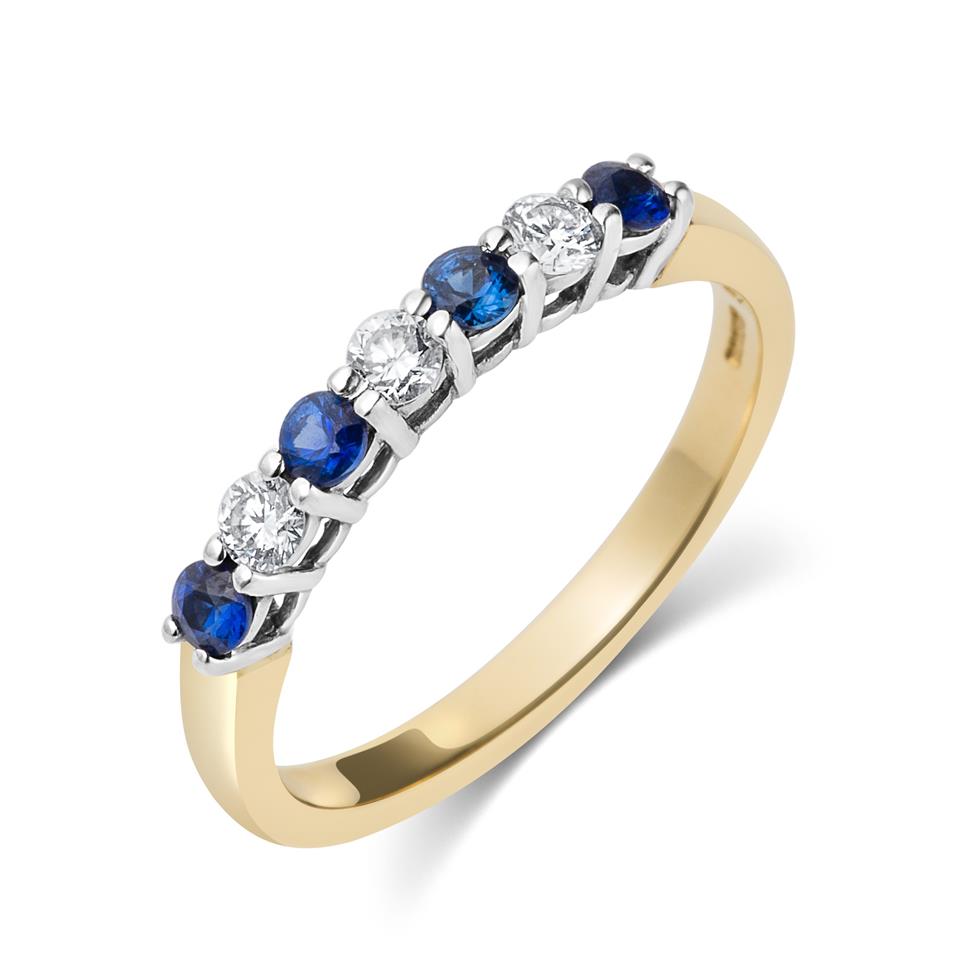 18ct Yellow Gold Sapphire and Diamond Half Eternity Ring Thumbnail Image 0