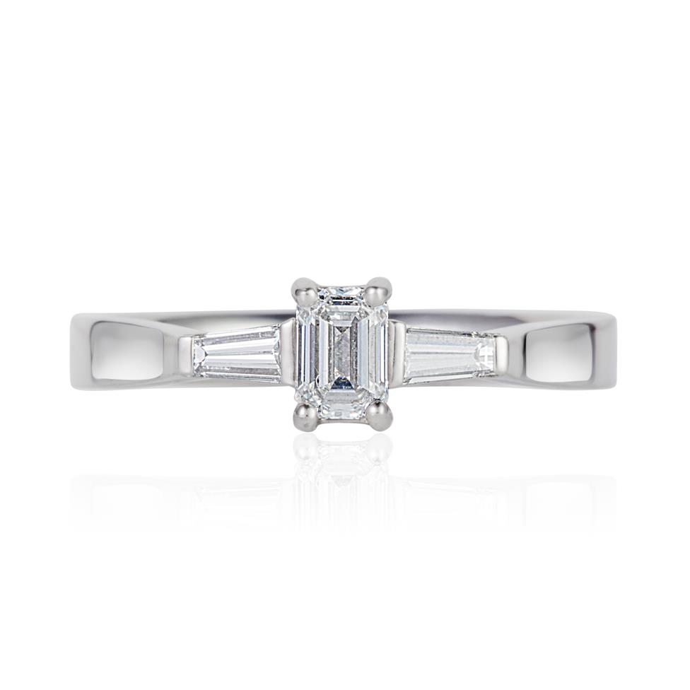 Platinum Emerald Cut and Baguette Cut Diamond Three Stone Engagement Ring 0.51ct Thumbnail Image 1
