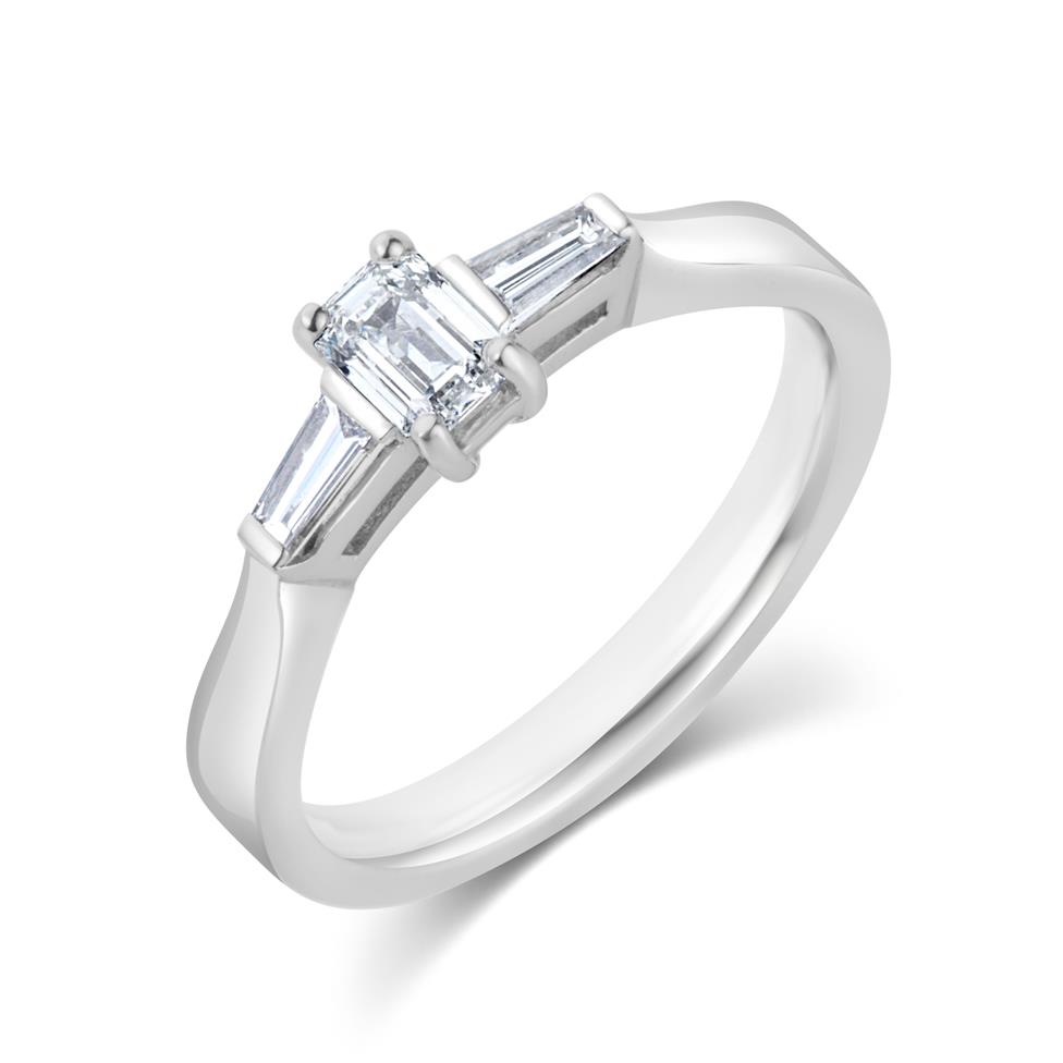 Platinum Emerald Cut and Baguette Cut Diamond Three Stone Engagement Ring 0.51ct Thumbnail Image 0