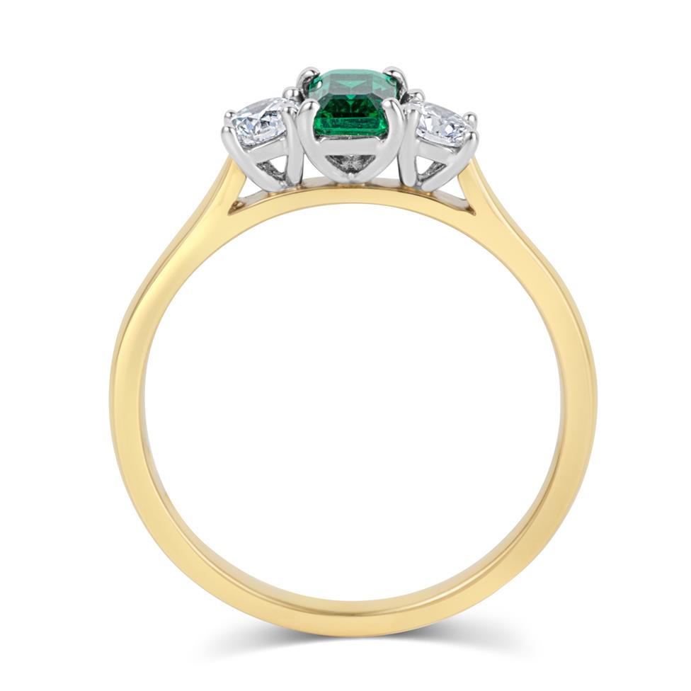 18ct Yellow Gold Emerald and Diamond Three Stone Engagement Ring Thumbnail Image 2