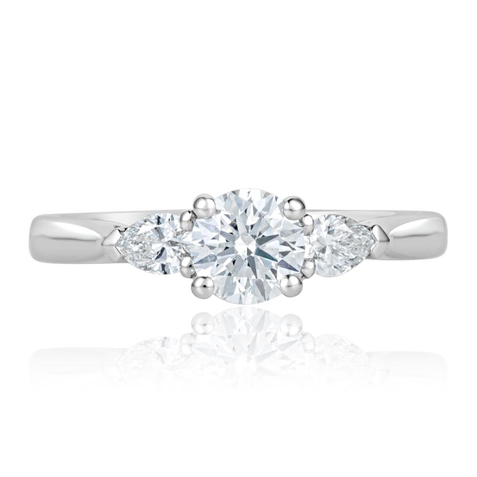 Platinum Round and Pear Shape Diamond Three Stone Engagement Ring 0.96ct Thumbnail Image 1
