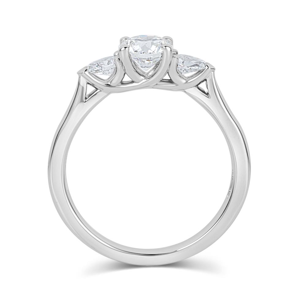 Platinum Round and Pear Shape Diamond Three Stone Engagement Ring 0.96ct Thumbnail Image 2
