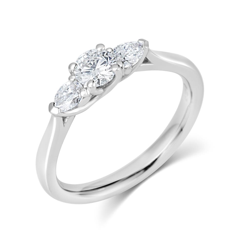 Platinum Round and Pear Shape Diamond Three Stone Engagement Ring 0.62ct Thumbnail Image 0