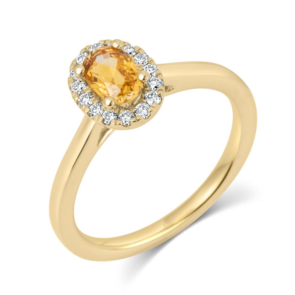 18ct Yellow Gold Oval Yellow Sapphire and Diamond Halo Engagement Ring Image 1