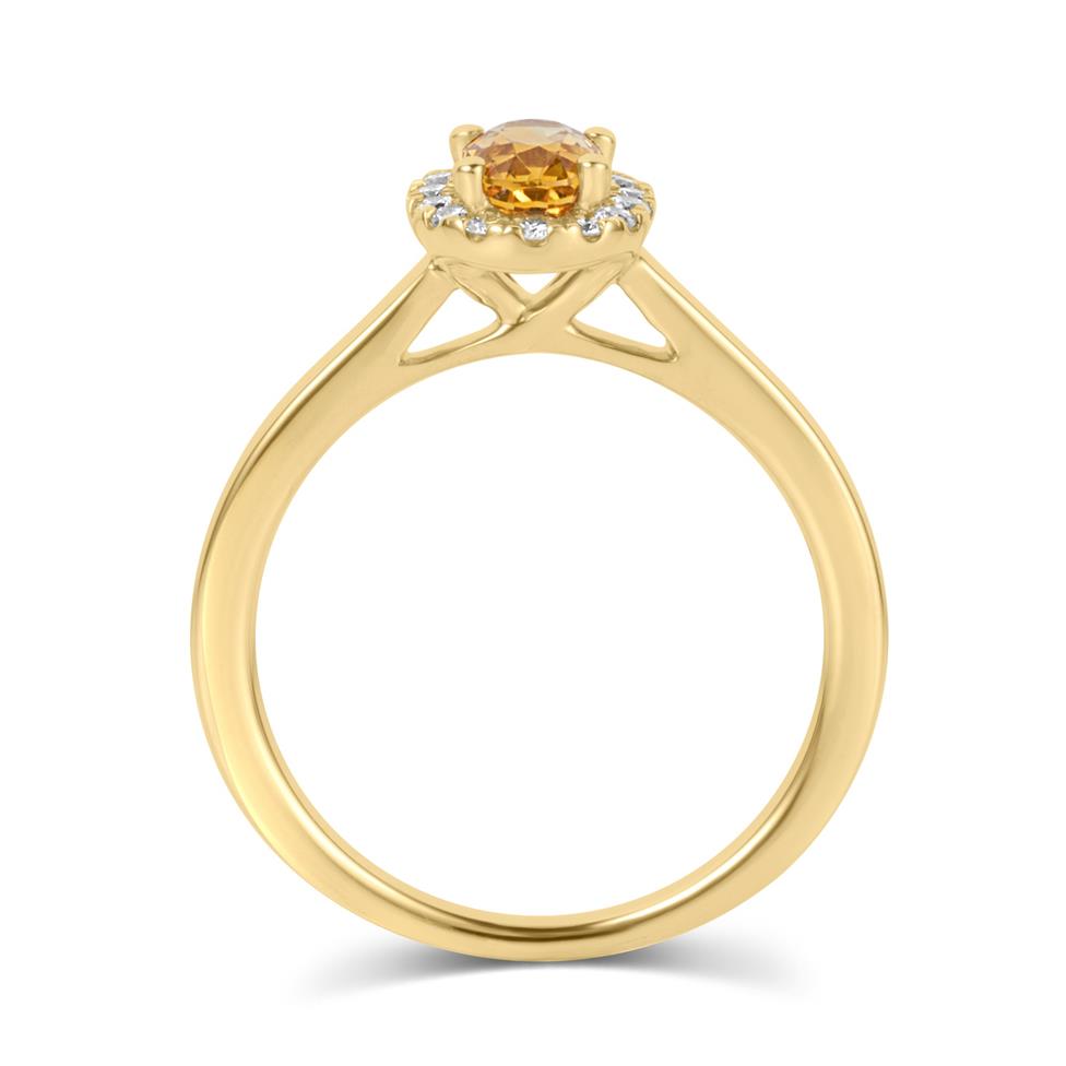 18ct Yellow Gold Oval Yellow Sapphire and Diamond Halo Engagement Ring Thumbnail Image 2