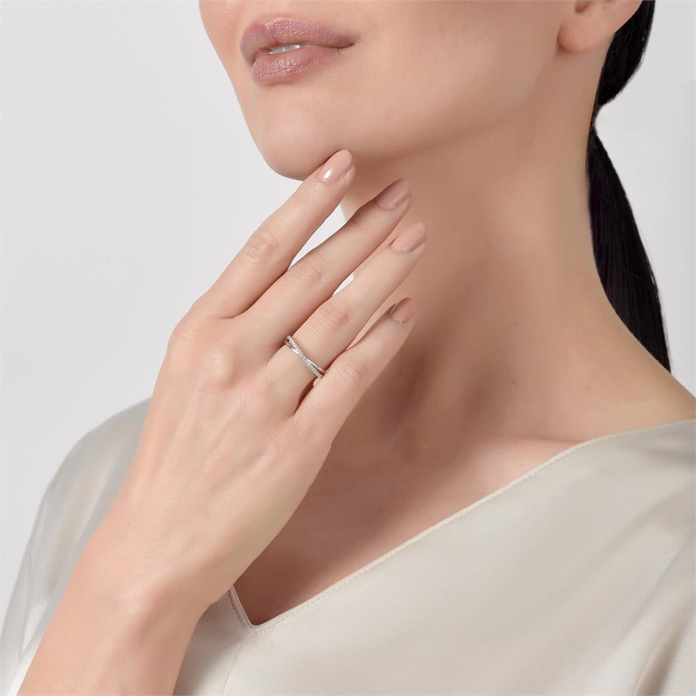 18ct White Gold Crossover Design Diamond Dress Ring 0.21ct Thumbnail Image 1
