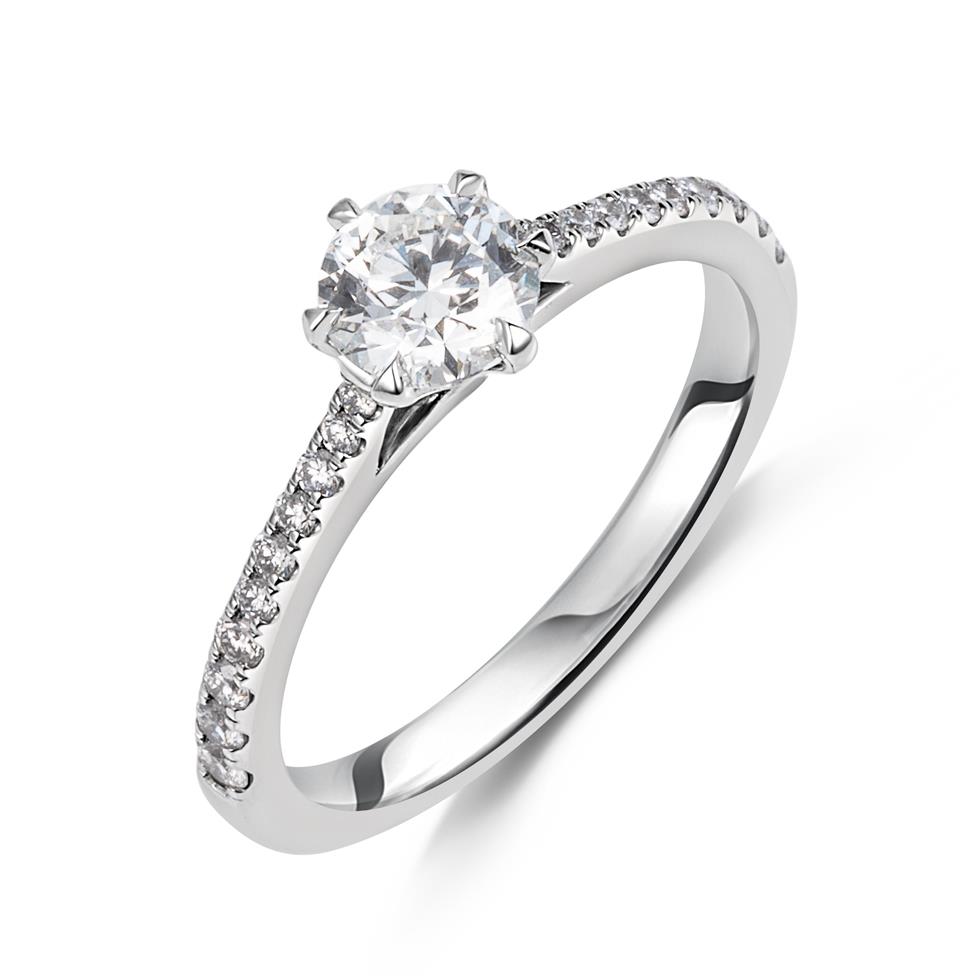 Platinum Six Claw Round Diamond Solitaire Ring 0.96ct Thumbnail Image 0