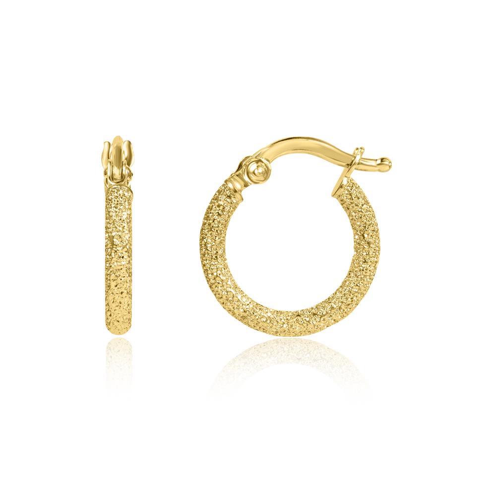 18ct Yellow Gold Shimmer Finish Hoop Earrings 14mm Image 1