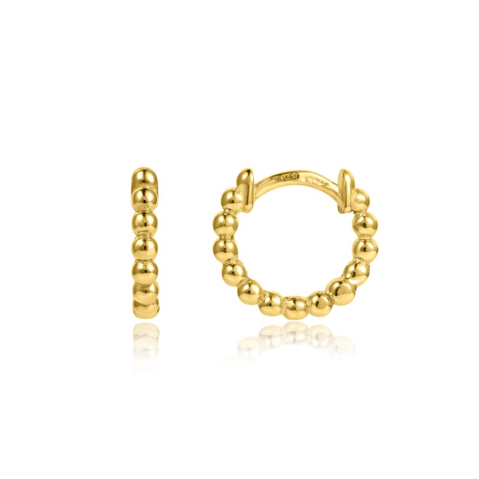 18ct Yellow Gold Beaded Huggie Hoop Earrings Thumbnail Image 0