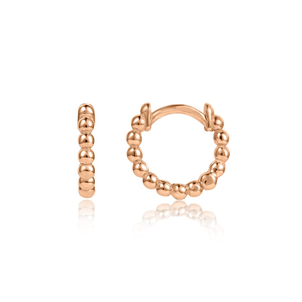 18ct Rose Gold Beaded Huggie Hoop Earrings Thumbnail Image 0