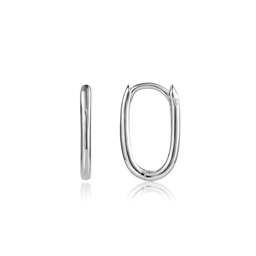 18ct White Gold Oblong Hoop Earrings Image 1