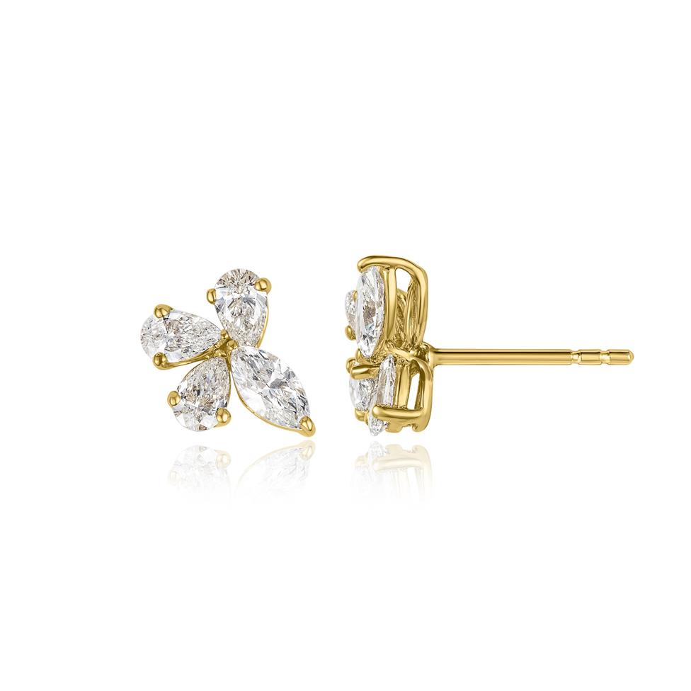 18ct Yellow Gold Mixed Cut Diamond Flower Earrings Thumbnail Image 0