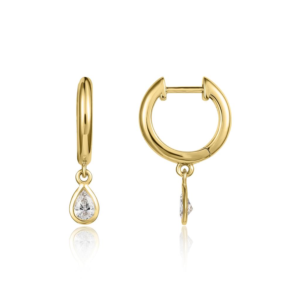 18ct Yellow Gold Pear Diamond Hoop Earrings Thumbnail Image 0