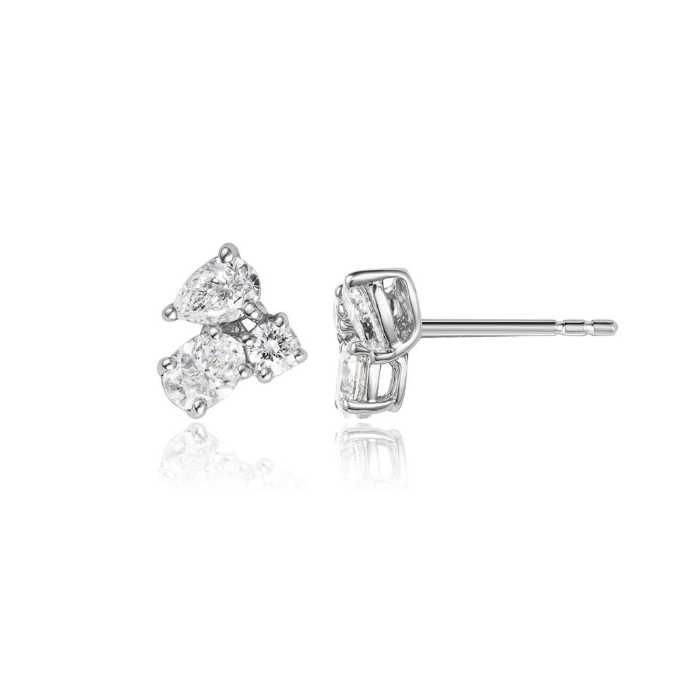 18ct White Gold Mixed Cut Diamond Cluster Earrings Thumbnail Image 0