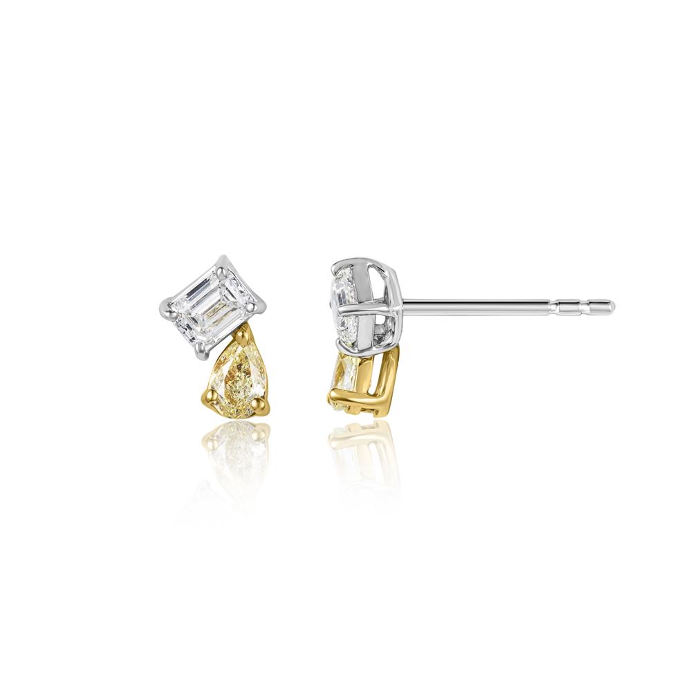 18ct White Gold Toi et Moi Diamond and Yellow Diamond Earrings Thumbnail Image 0