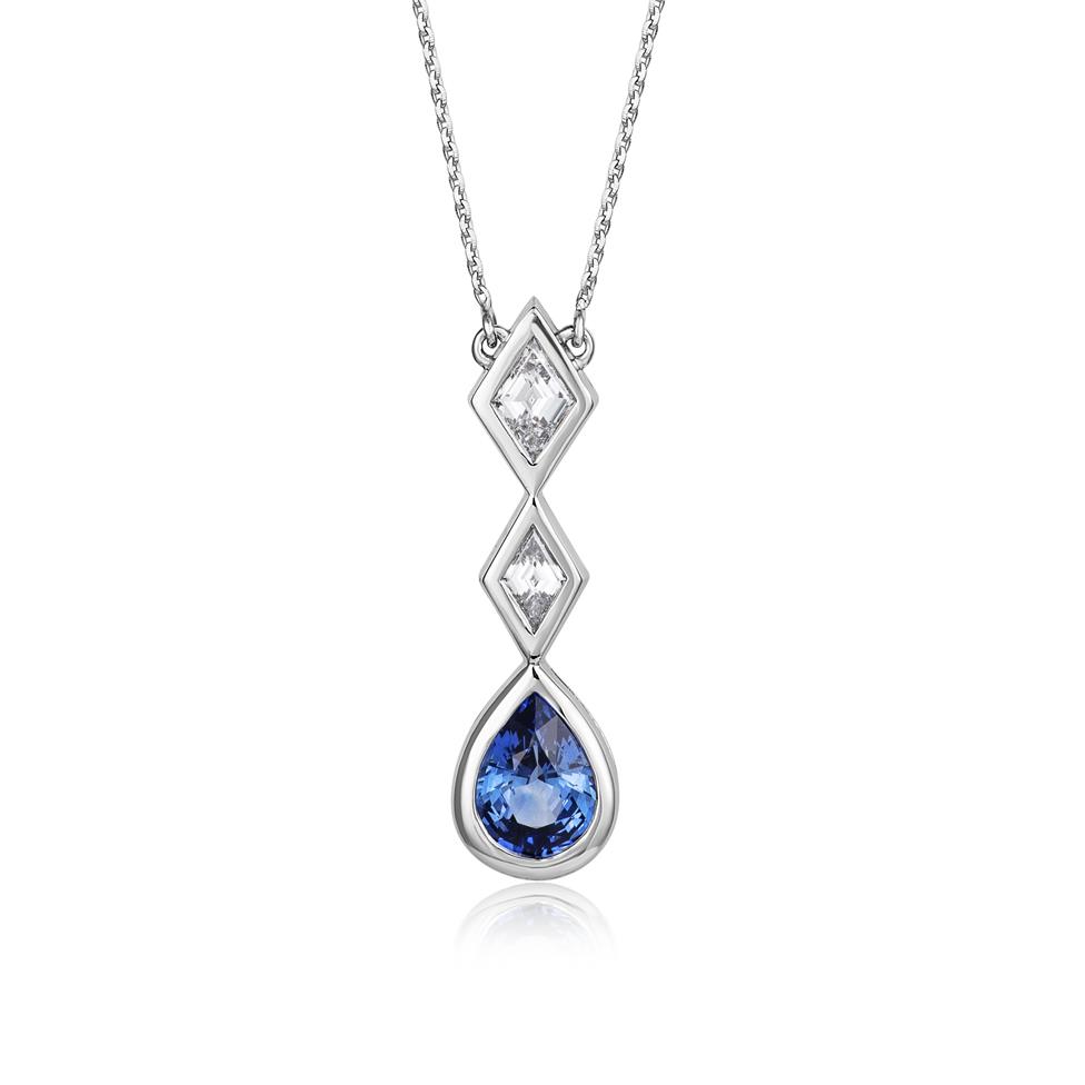 18ct White Gold Pear Shape Sapphire Necklace Thumbnail Image 0