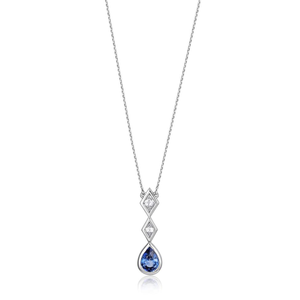 18ct White Gold Pear Shape Sapphire Necklace Thumbnail Image 1
