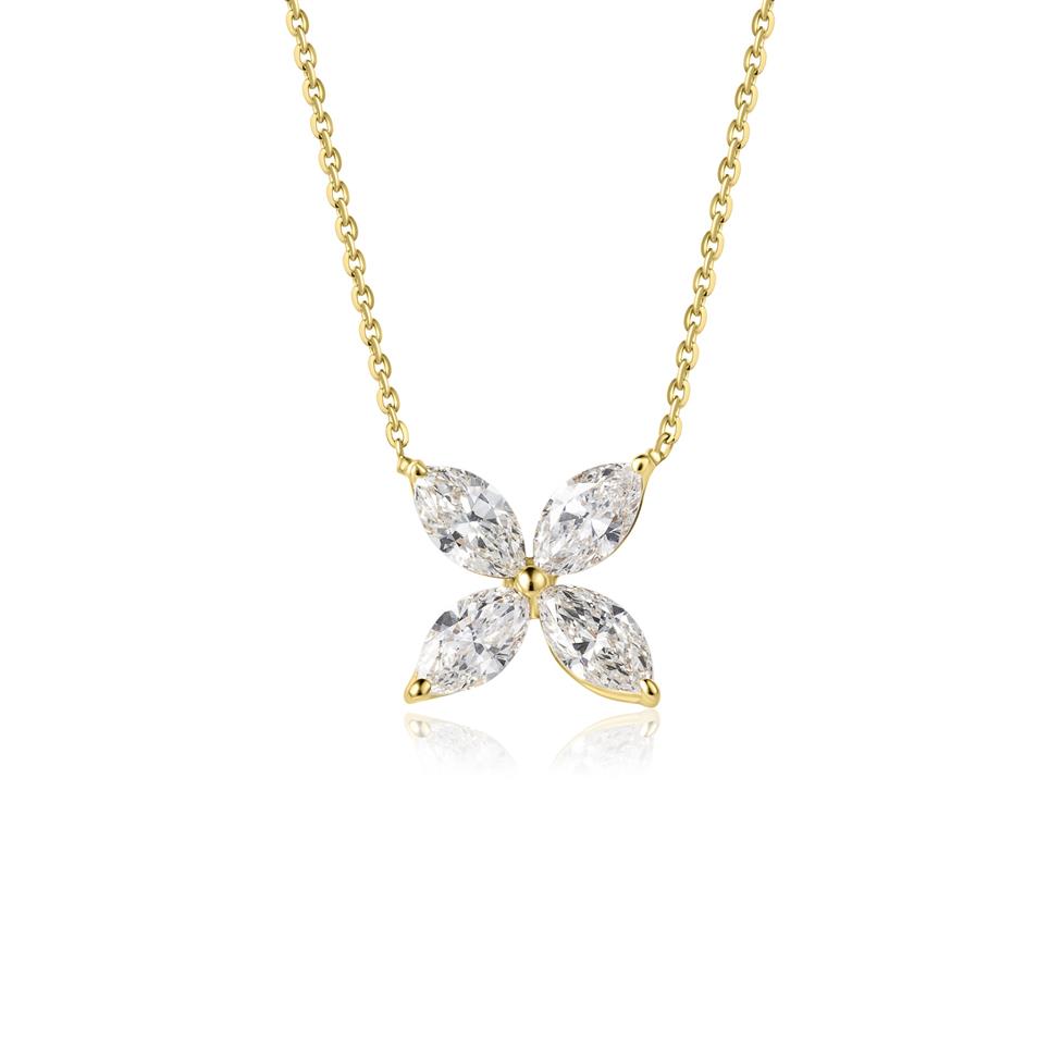 18ct Yellow Gold Marquise Diamond Flower Necklace Thumbnail Image 0