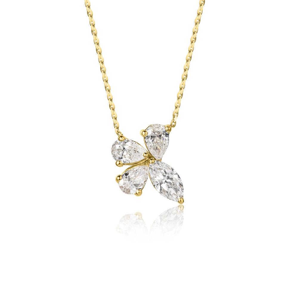 18ct Yellow Gold Mixed Cut Diamond Flower Necklace Thumbnail Image 0