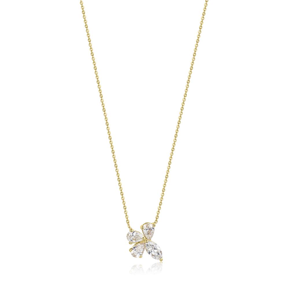 18ct Yellow Gold Mixed Cut Diamond Flower Necklace Thumbnail Image 1