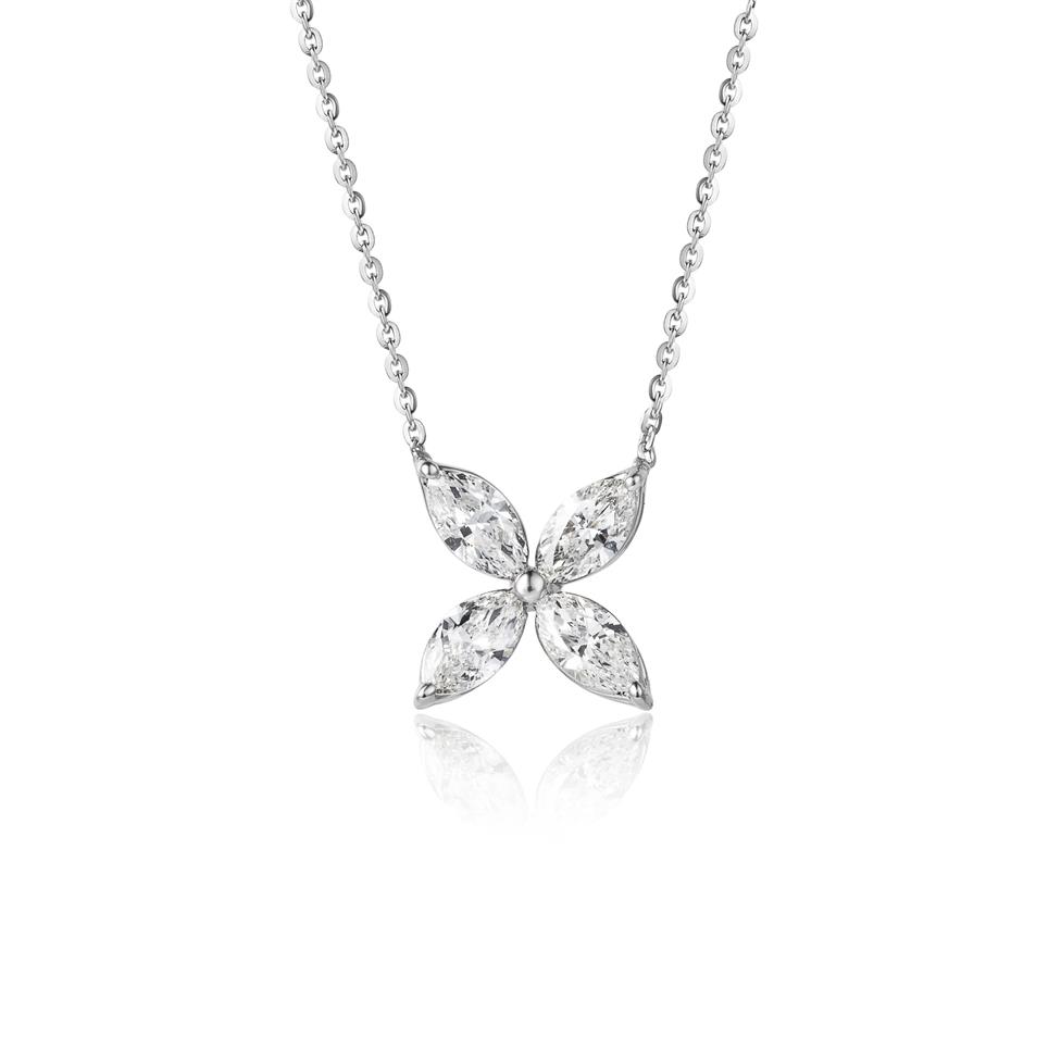 18ct White Gold Marquise Diamond Flower Necklace Thumbnail Image 0