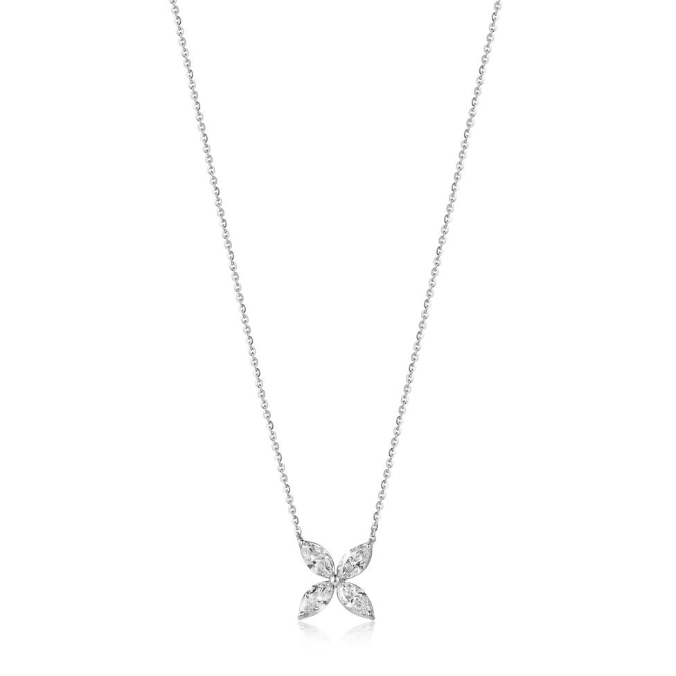 18ct White Gold Marquise Diamond Flower Necklace Thumbnail Image 2