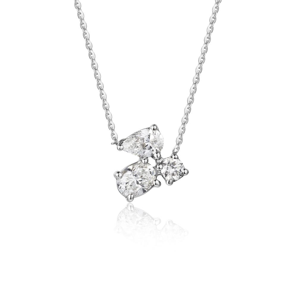 18ct White Gold Mixed Cut Diamond Cluster Necklace Thumbnail Image 0