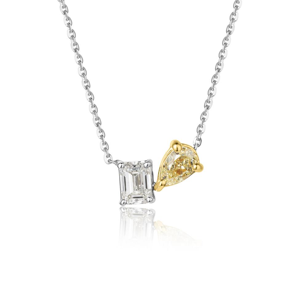 18ct White Gold Toi et Moi Diamond and Yellow Diamond Necklace  Thumbnail Image 0