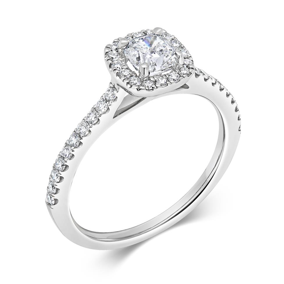Platinum Cushion Cut Diamond Halo Engagement Ring 0.95ct Thumbnail Image 0