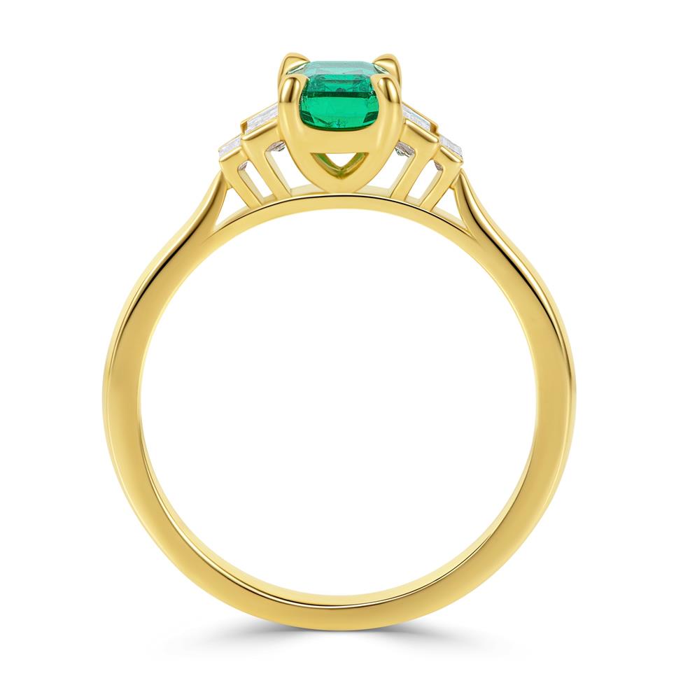 18ct Yellow Gold Emerald and Diamond Five Stone Ring Thumbnail Image 2