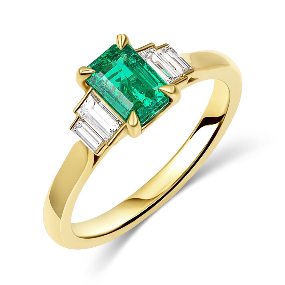 18ct Yellow Gold Emerald and Diamond Five Stone Ring Thumbnail Image 0