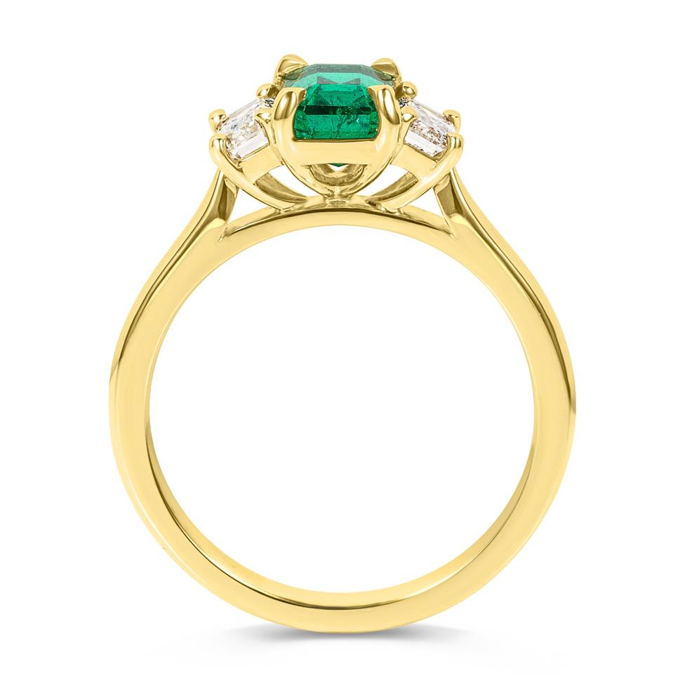 18ct Yellow Gold Emerald and Diamond Three Stone Ring Thumbnail Image 2